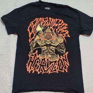 Men's Black Tee with Orange Graphic Design